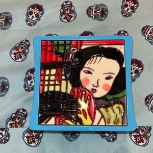 Japanese Geisha Abstract Design Unique Red Asian Art Trinket Box Decor